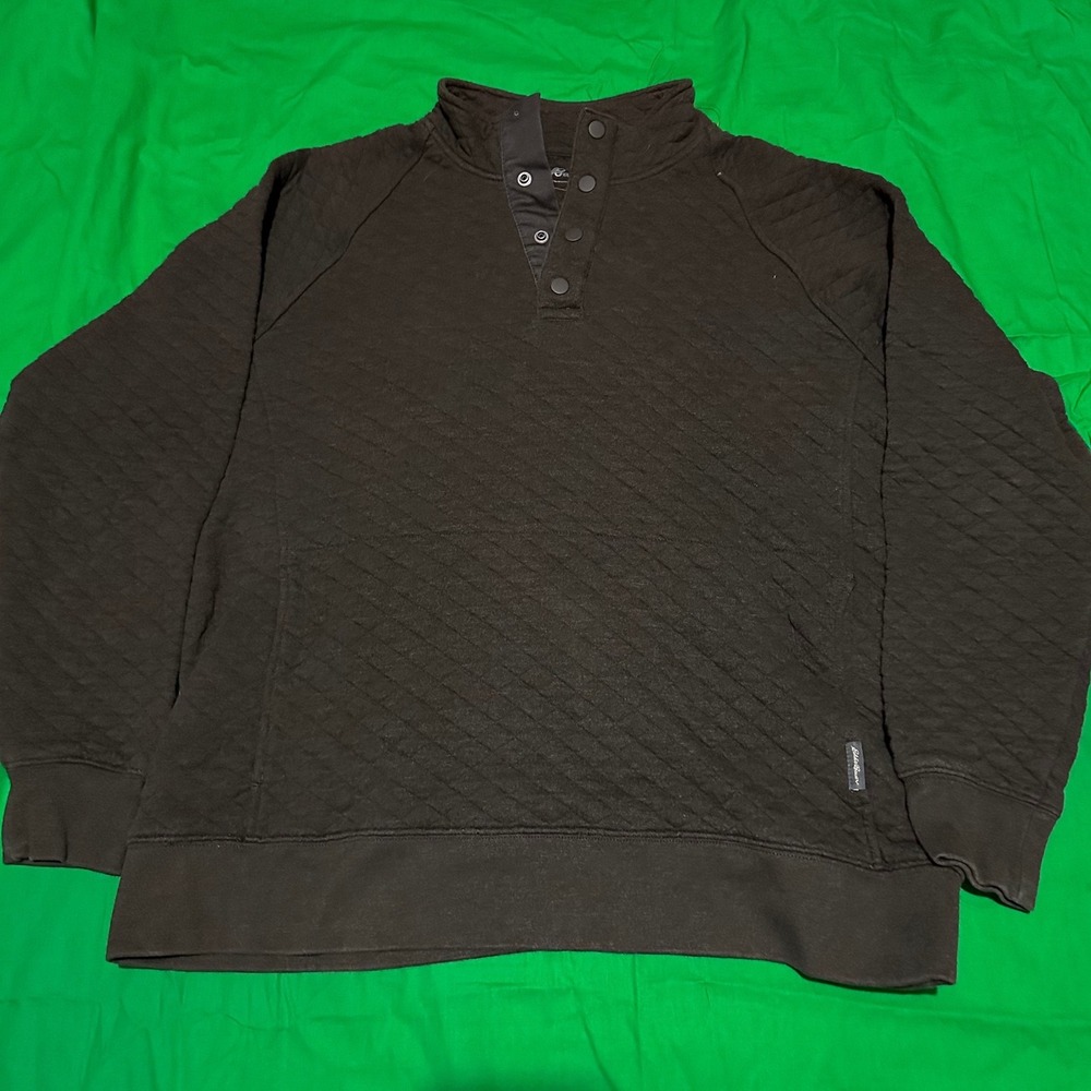 Eddie Bauer Mens Quilted Snap Neck Pullover Sweatshirt Ashe Brown M